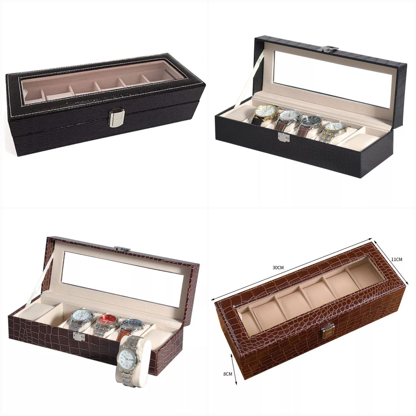 PU Leather Watch Storage Box – Luxury Organizer Case with 6 & 10 Grid Options | Display & Storage for Watches