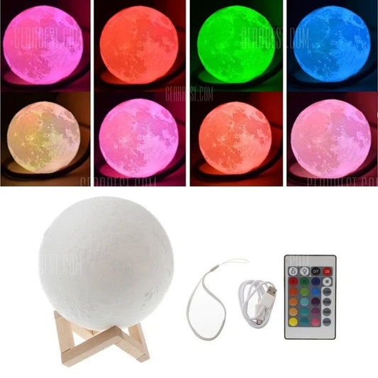 3D Printing Moon Lamp Night light Brightness 8 Color Changing LED Night Light USB Charging With Remote Control