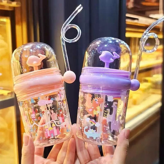 250ML Baby/ Kids Water Bottle Cartoon Whale Children Cup Baby Feeding Bottle Straw Water Cup Outdoor Portable Cup with Straw