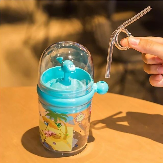 250ML Baby/ Kids Water Bottle Cartoon Whale Children Cup Baby Feeding Bottle Straw Water Cup Outdoor Portable Cup with Straw