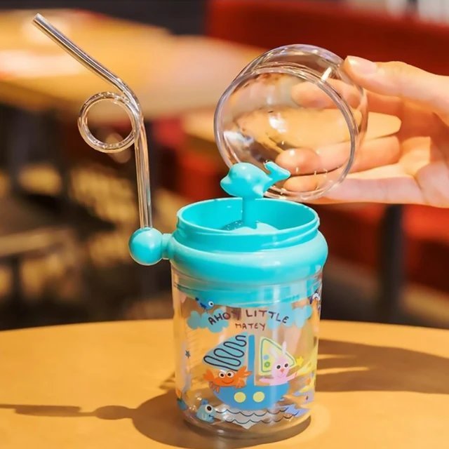 250ML Baby/ Kids Water Bottle Cartoon Whale Children Cup Baby Feeding Bottle Straw Water Cup Outdoor Portable Cup with Straw