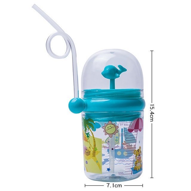 250ML Baby/ Kids Water Bottle Cartoon Whale Children Cup Baby Feeding Bottle Straw Water Cup Outdoor Portable Cup with Straw
