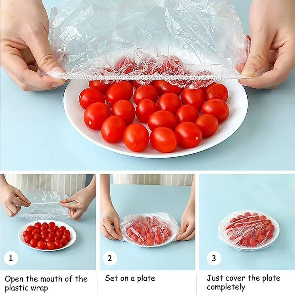 100 pcs Disposable Food Cover Plastic Wrap Elastic Food Lids