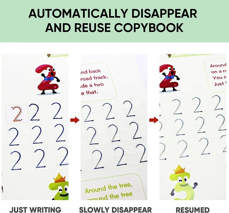 Pack of 4 Reusable Sank Magic Books for kids with Magic Pen - Educational and Learning Gift