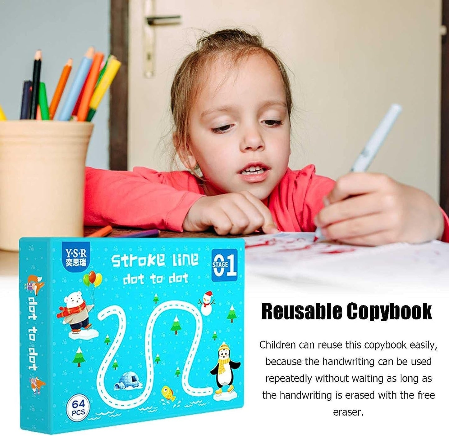 Erasable Educational Tracing Work Book for kids 64 Pages