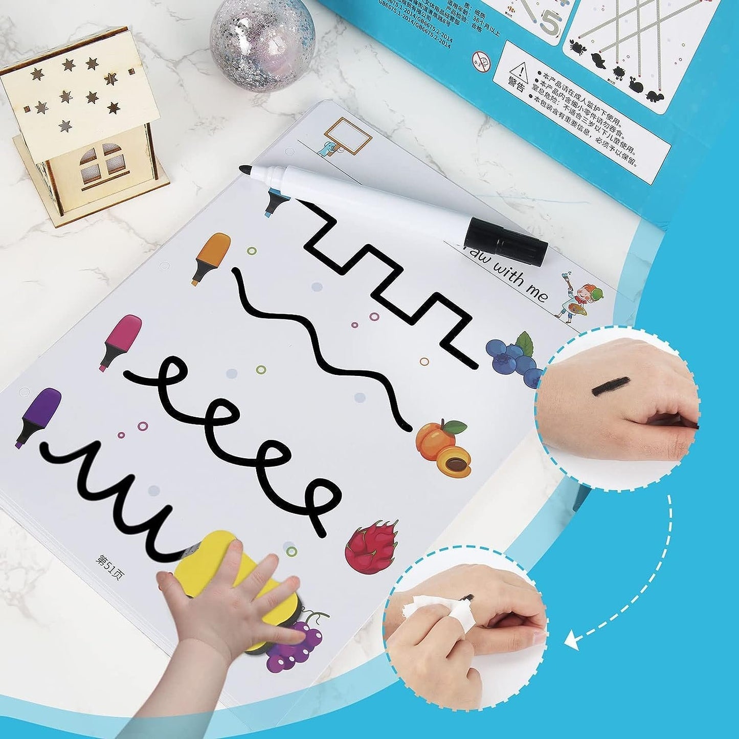 Erasable Educational Tracing Work Book for kids 64 Pages