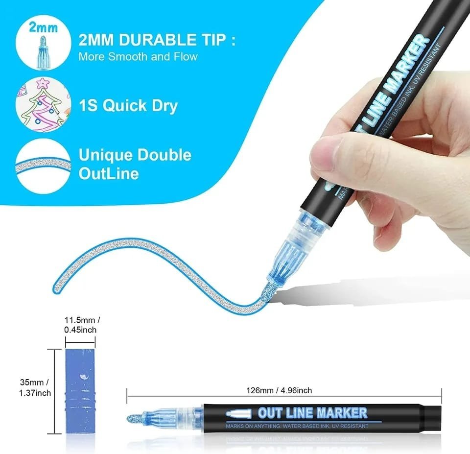 12 Colors Outline Art Markers