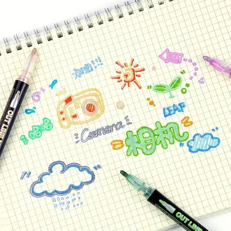 12 Colors Outline Art Markers