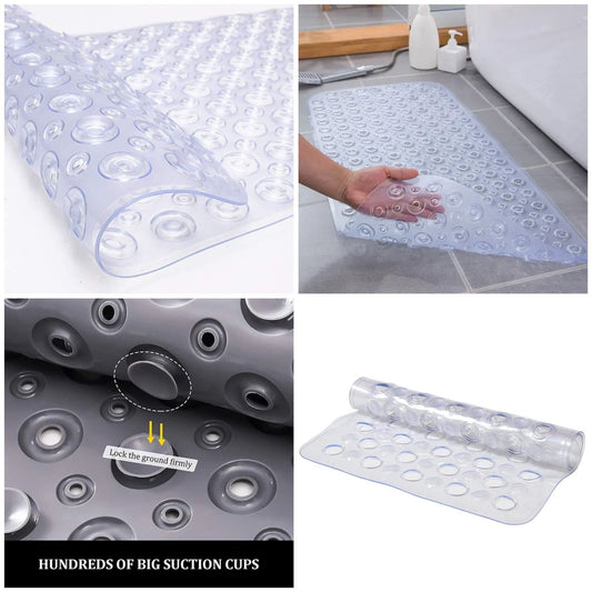 Silicone Plastic Transparent Anti Slip (Back Suction Hooks) Bath Floor Mat