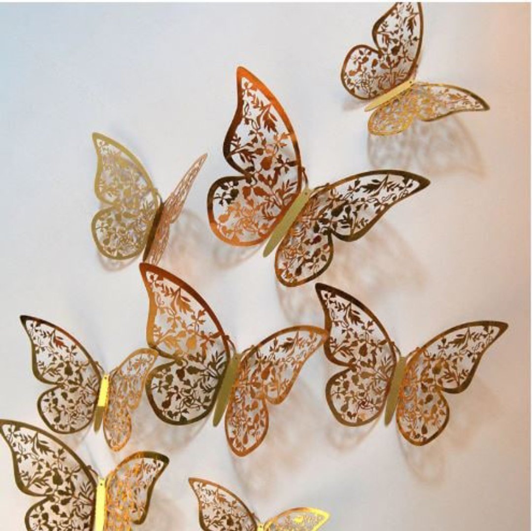 Pack Of 12 3D Golden Butterfly