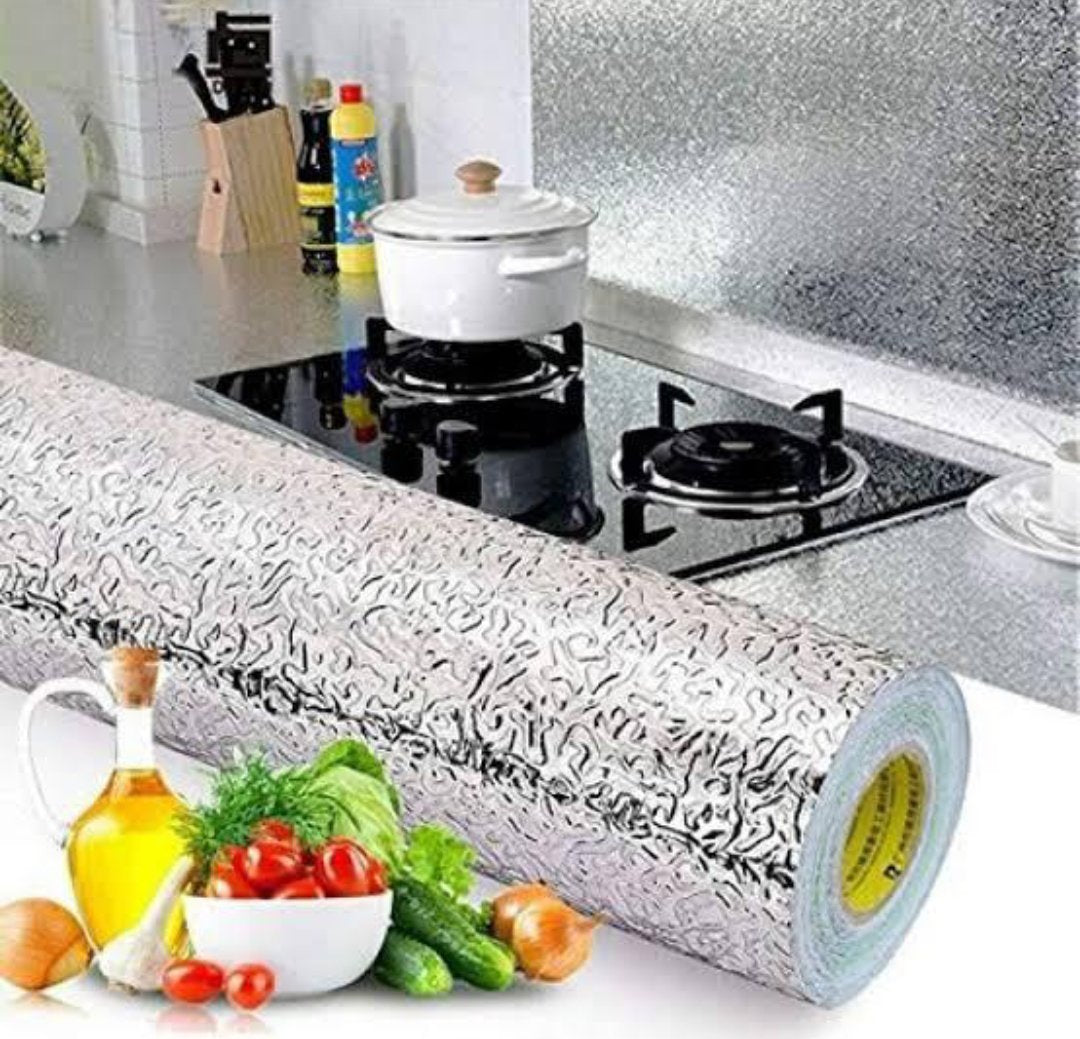 Pack of 3 Silver & Golden Self Adhesive Aluminium Foil Sticker Sheet Roll for Kitchen Size 60x200CM Size