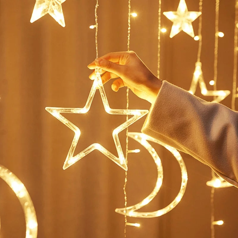Crescent Moon & Stars LED Curtain Fairy Lights