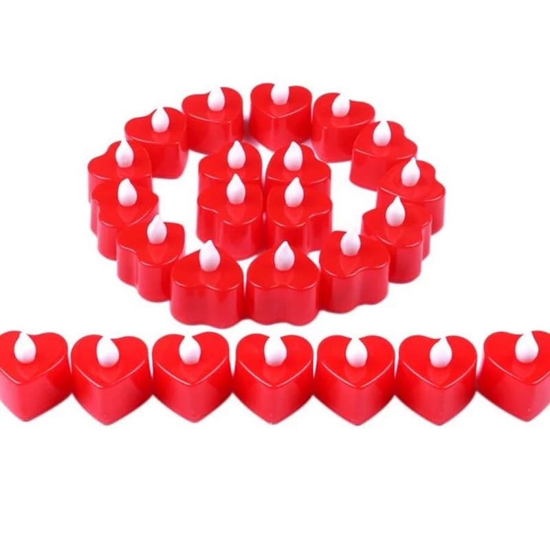 12 Red LED Flameless Heart Shaped Candles