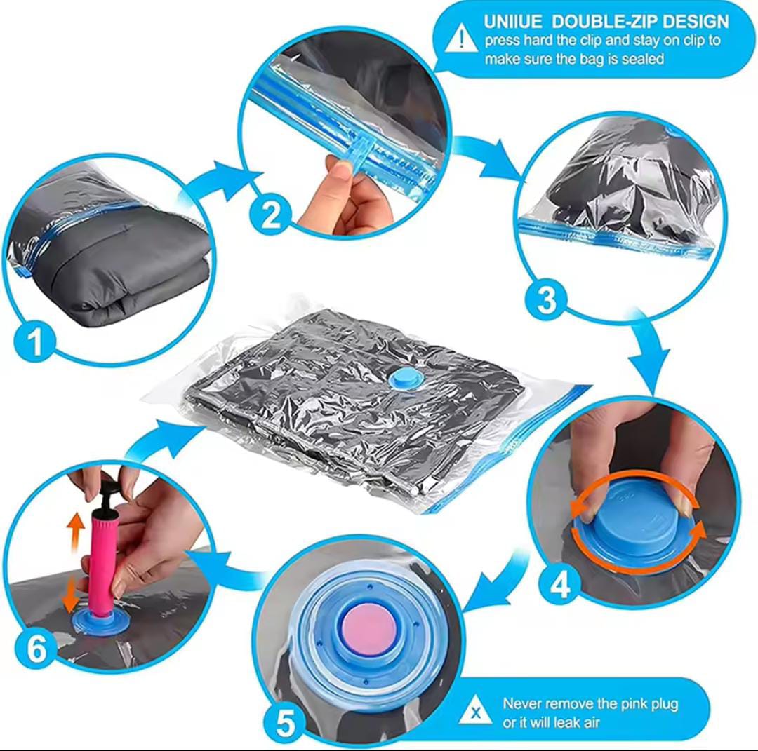 Vacuum Storage Space Saver Bags Reusable Double Seal Zip Lock