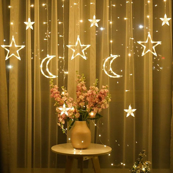 Crescent Moon & Stars LED Curtain Fairy Lights