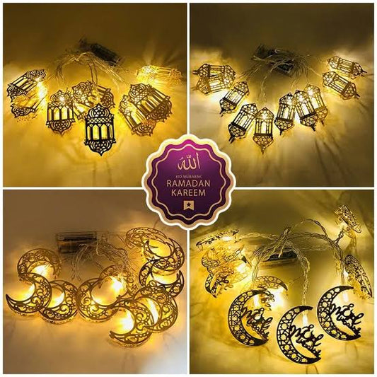 Metal Lantern Shaped Ramadan Mubarak/ Eid Mubarak Decoration Fairy Light