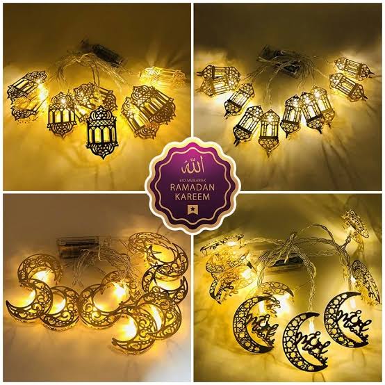 Metal Lantern Shaped Ramadan Mubarak/ Eid Mubarak Decoration Fairy Light