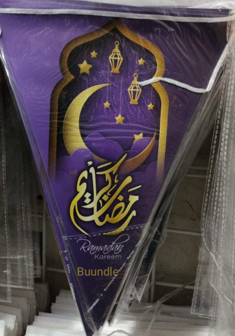 Dark Purple Ramadan Kareem Party Flags Pack of 10 For Ramadan Mubarak Theme Decoration