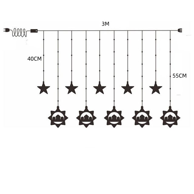 Star, Moon & Mosque Curtain lights for Ramzan/Eid Decoration