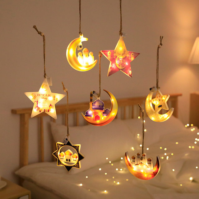 Ramadan/ EID Mubarak LED Light 'Moon Star Yellow' Hanging Lamp Ornaments Decoration Supplies