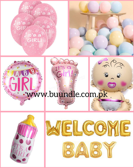 Baby Boy/Girl Welcome Balloons Decoration for Baby's Arrival - Total 102 balloons Buundle Pink