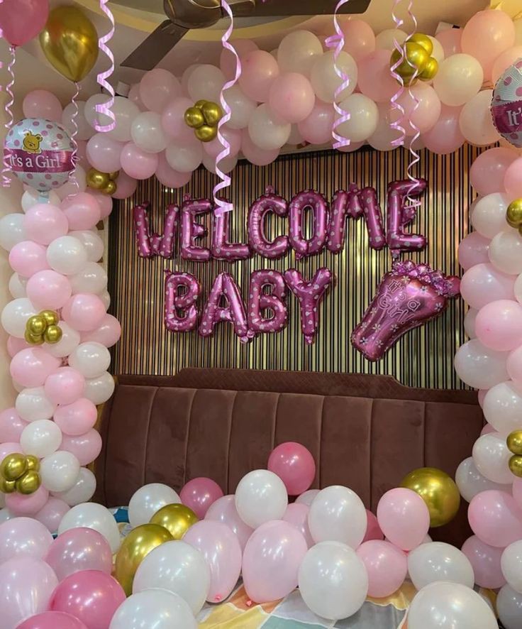 Welcome Pink Baby Girl Balloons Decoration