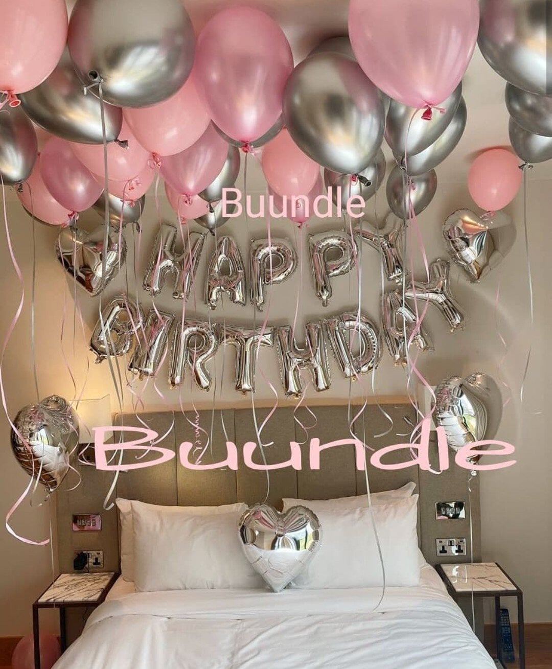 "Happy Birthday" Chrome Balloons Silver And Pink Package Buundle