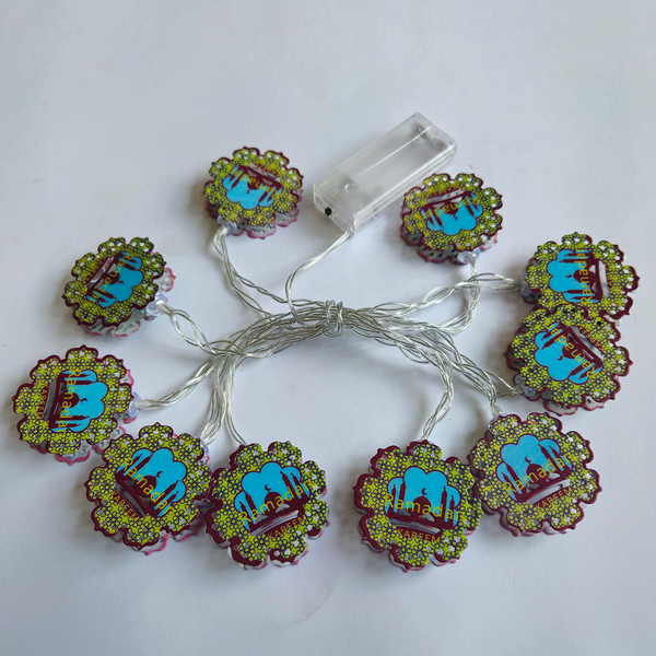 Ramadan Kareem Printed Masjid Shaped Led Metal String Light For Ramadan Decoration And Celebration