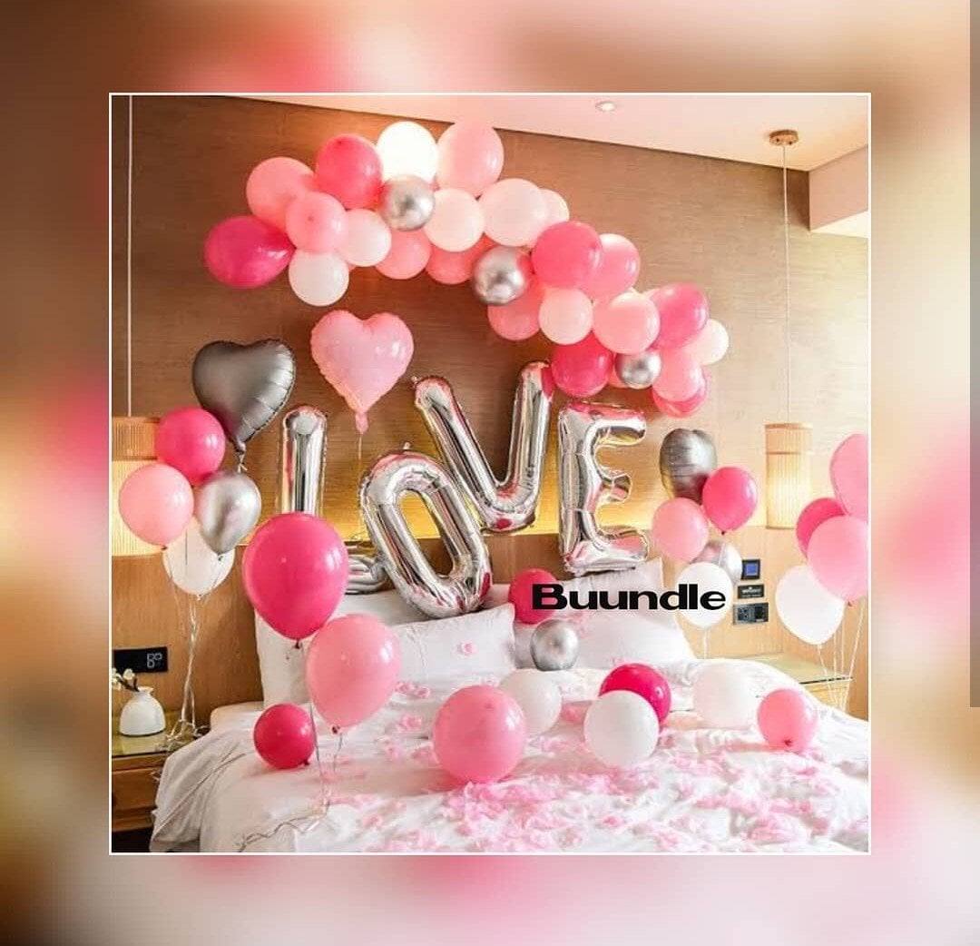 "Love" Pink And Silver Balloons Decor Deal Buundle