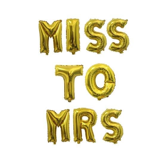 "Miss to Mrs" Foil Balloons In Golden Color Buundle