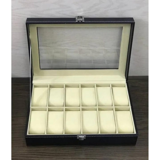 12 Grid Black Leather Watch Storage box