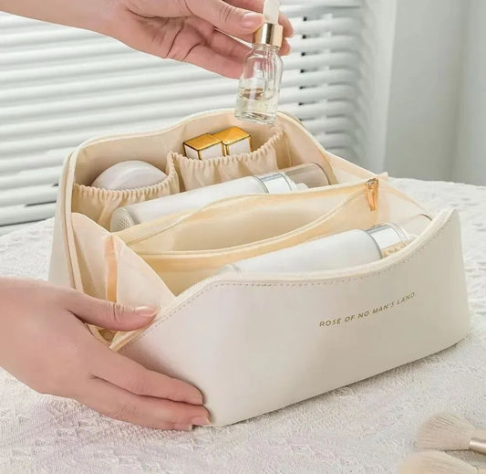 Large Capacity Travel Cosmetic Bag for Women Leather Waterproof Multi-Functional Cosmetic Organizer Bag For Makeup, Skincare, Jewelry, Gadgets And Other Small Items