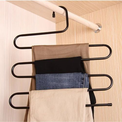 5 Layers Stainless Steel Clothes Heavy Hanger Black Colour