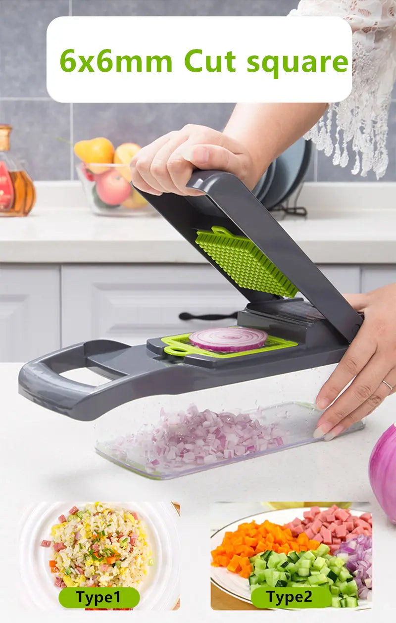 14-in-1 Manual Vegetable Chopper Slicer Dicer - Multifunctional Kitchen Tool for Onions, Potatoes, Tomatoes, Cucumbers, Carrots