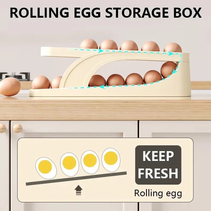 Automatic Scrolling Egg Rack, Double Layer Egg Dispenser, Counter Top Egg Storage Tray