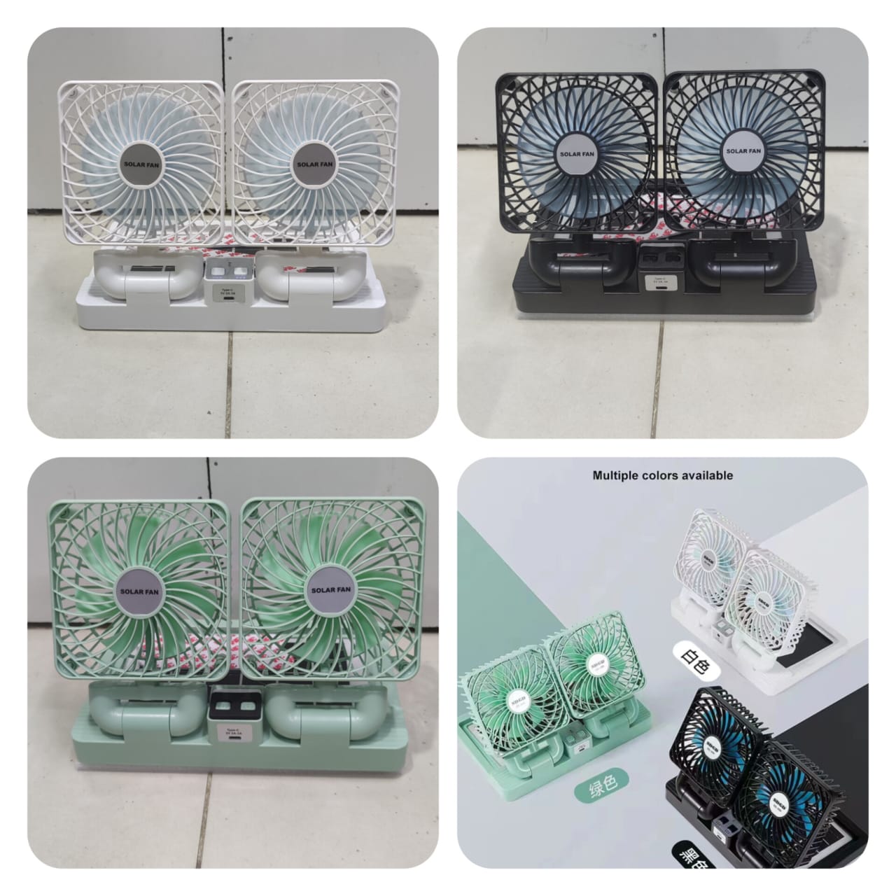 Rechargeable Dual Solar Fan, Small Cooling Ventilator, Rechargeable Outdoor Fan