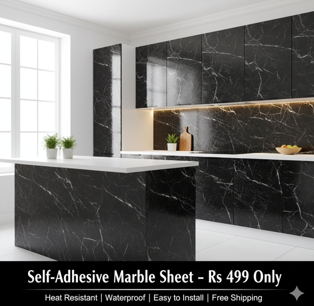 Self Adhesive White & Black Marble Sheet Sticker For Kitchen, Cupboard – Anti Oil And Heat Resistant Wallpaper
(60cmx200cm)