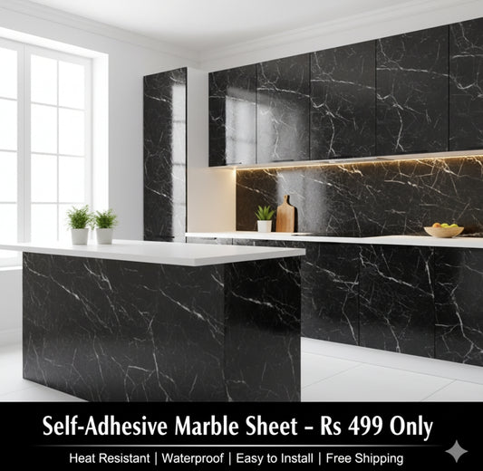 Self Adhesive White & Black Marble Sheet Sticker For Kitchen, Cupboard – Anti Oil And Heat Resistant Wallpaper
(60cmx200cm)