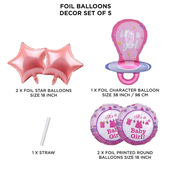 It's a Girl 5 pcs Foil Balloons Set