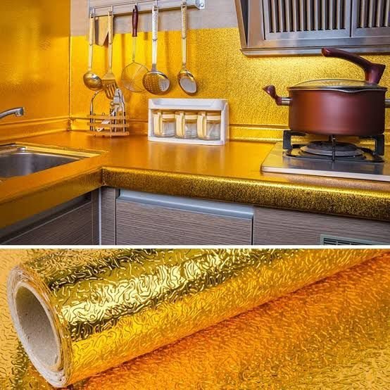 Pack of 3 Silver & Golden Self Adhesive Aluminium Foil Sticker Sheet Roll for Kitchen Size 60x200CM Size