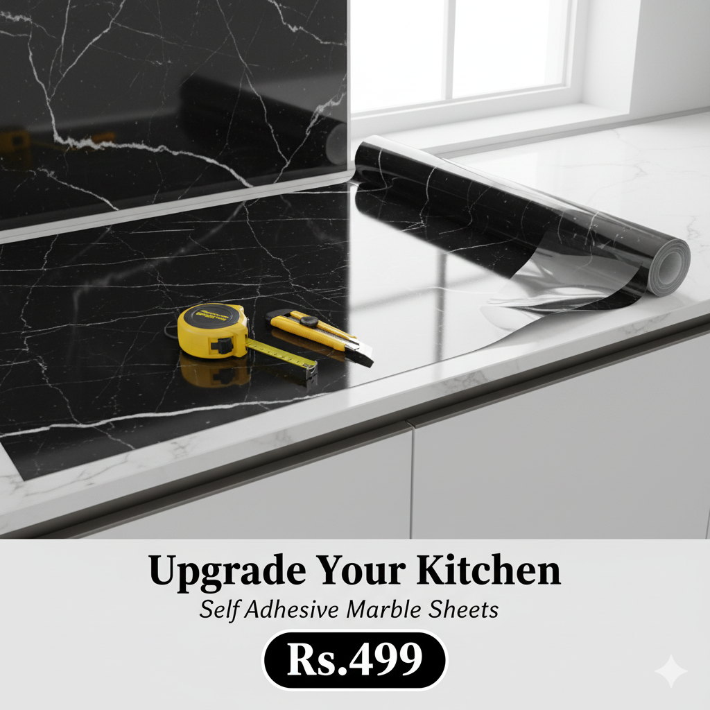 Self Adhesive White & Black Marble Sheet Sticker For Kitchen, Cupboard – Anti Oil And Heat Resistant Wallpaper
(60cmx200cm)