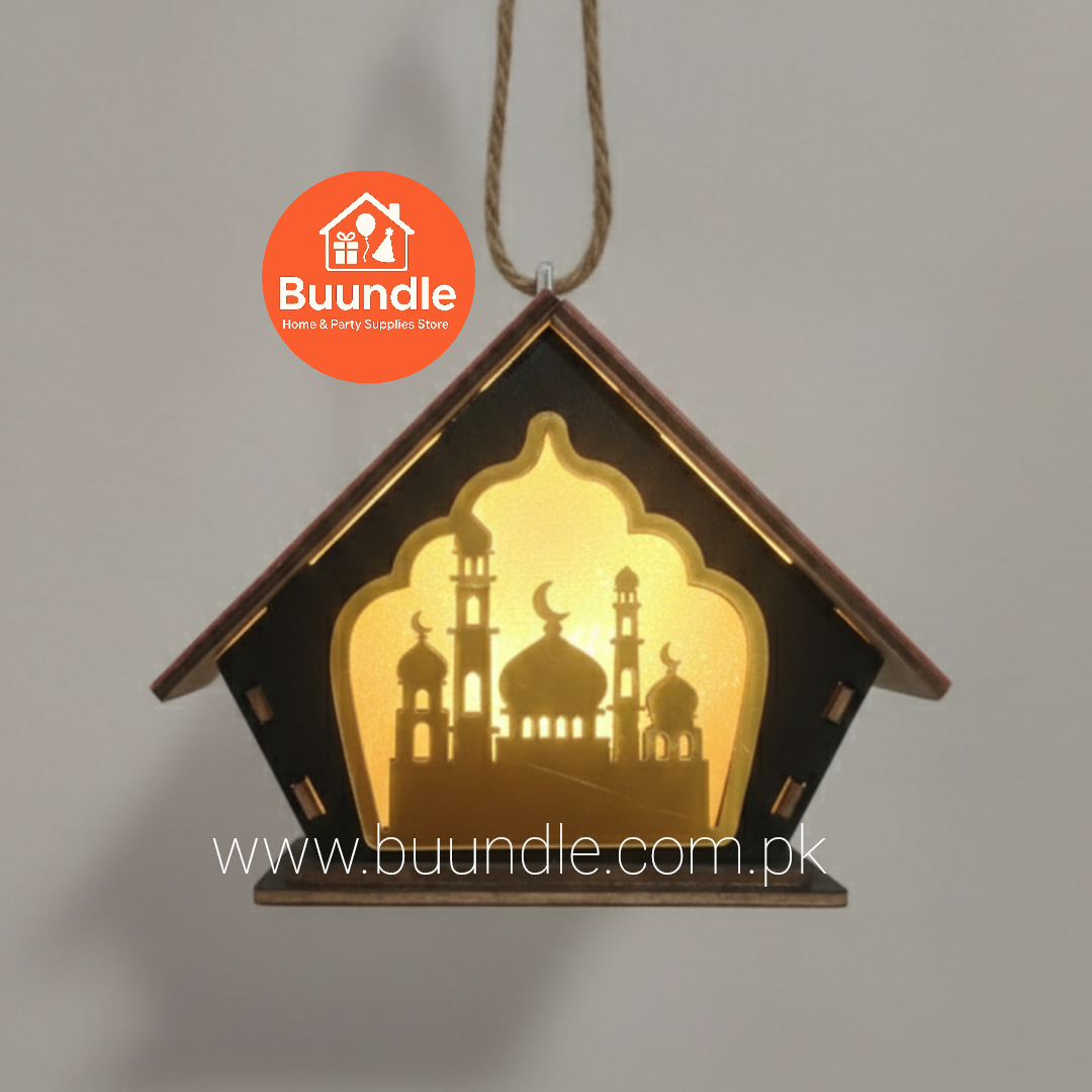4-Inch Handcrafted Wooden Ramadan Lantern – Hanging Mosque