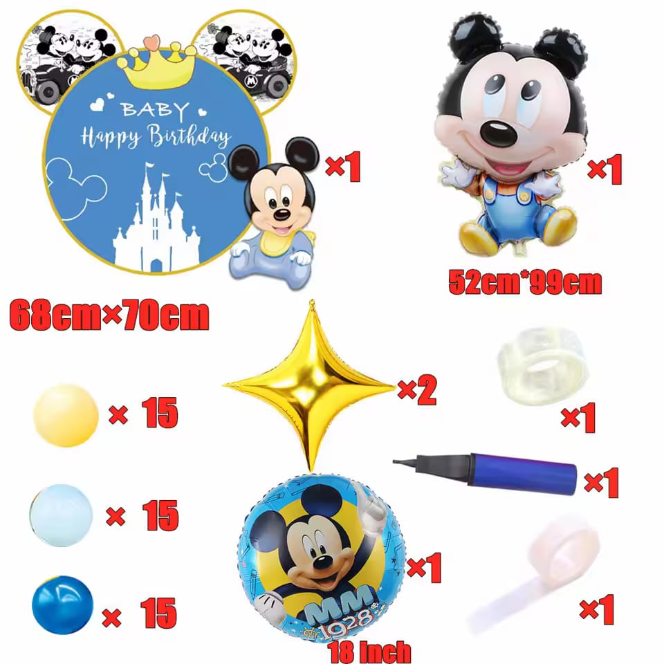 53Pcs Disney Mickey Foil Balloons Set Minnie Mouse Balloon Birthday Party Decoration Kids