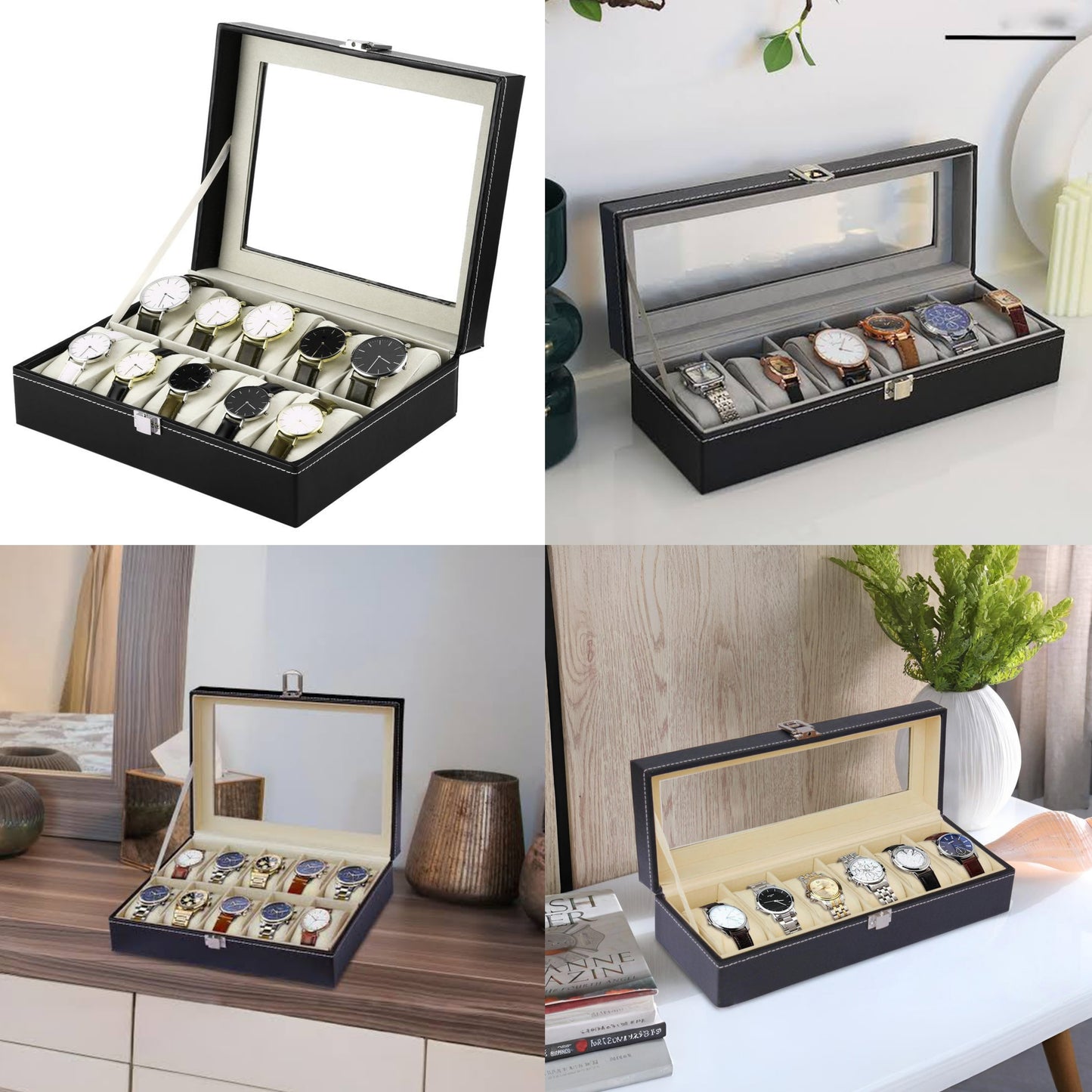 PU Leather Watch Storage Box – Luxury Organizer Case with 6 & 10 Grid Options | Display & Storage for Watches