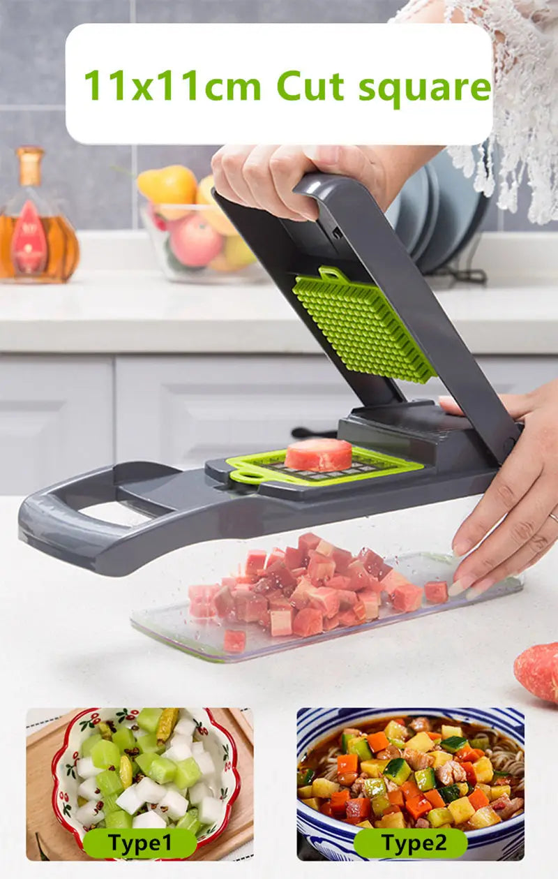 14-in-1 Manual Vegetable Chopper Slicer Dicer - Multifunctional Kitchen Tool for Onions, Potatoes, Tomatoes, Cucumbers, Carrots