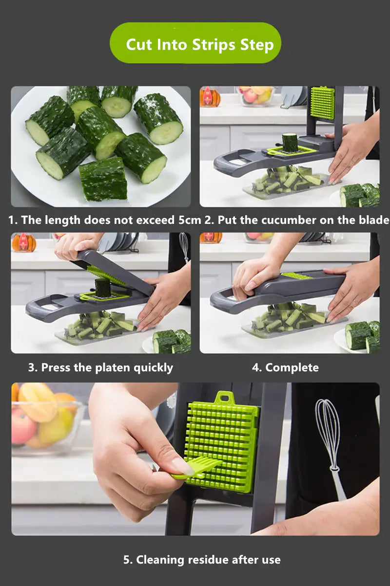 14-in-1 Manual Vegetable Chopper Slicer Dicer - Multifunctional Kitchen Tool for Onions, Potatoes, Tomatoes, Cucumbers, Carrots