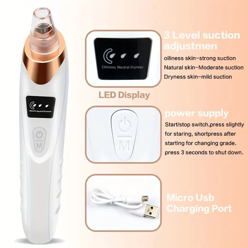 3-Adjustable Level Blackhead Remover Pore Vacuum, Upgraded USB Rechargeable Face Pore Acne Cleaner with 5 Probes for Women and Men, Suitable for All