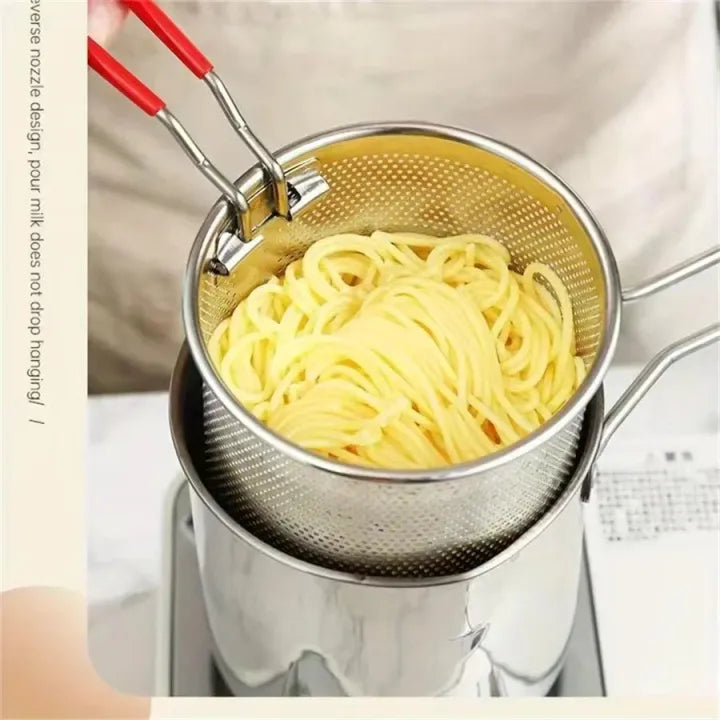 Deep Fryer Pot with Basket, Mini Deep Oil Fryer, 304 Stainless Steel Gadgets with Anti Scalding Silicone Handle, Fryer Pot for Home Tempura Chips Fries Fish Chicken