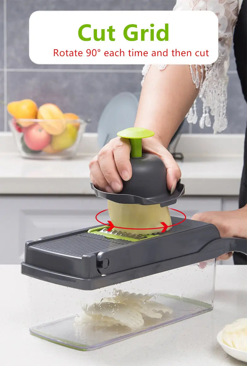 14-in-1 Manual Vegetable Chopper Slicer Dicer - Multifunctional Kitchen Tool for Onions, Potatoes, Tomatoes, Cucumbers, Carrots