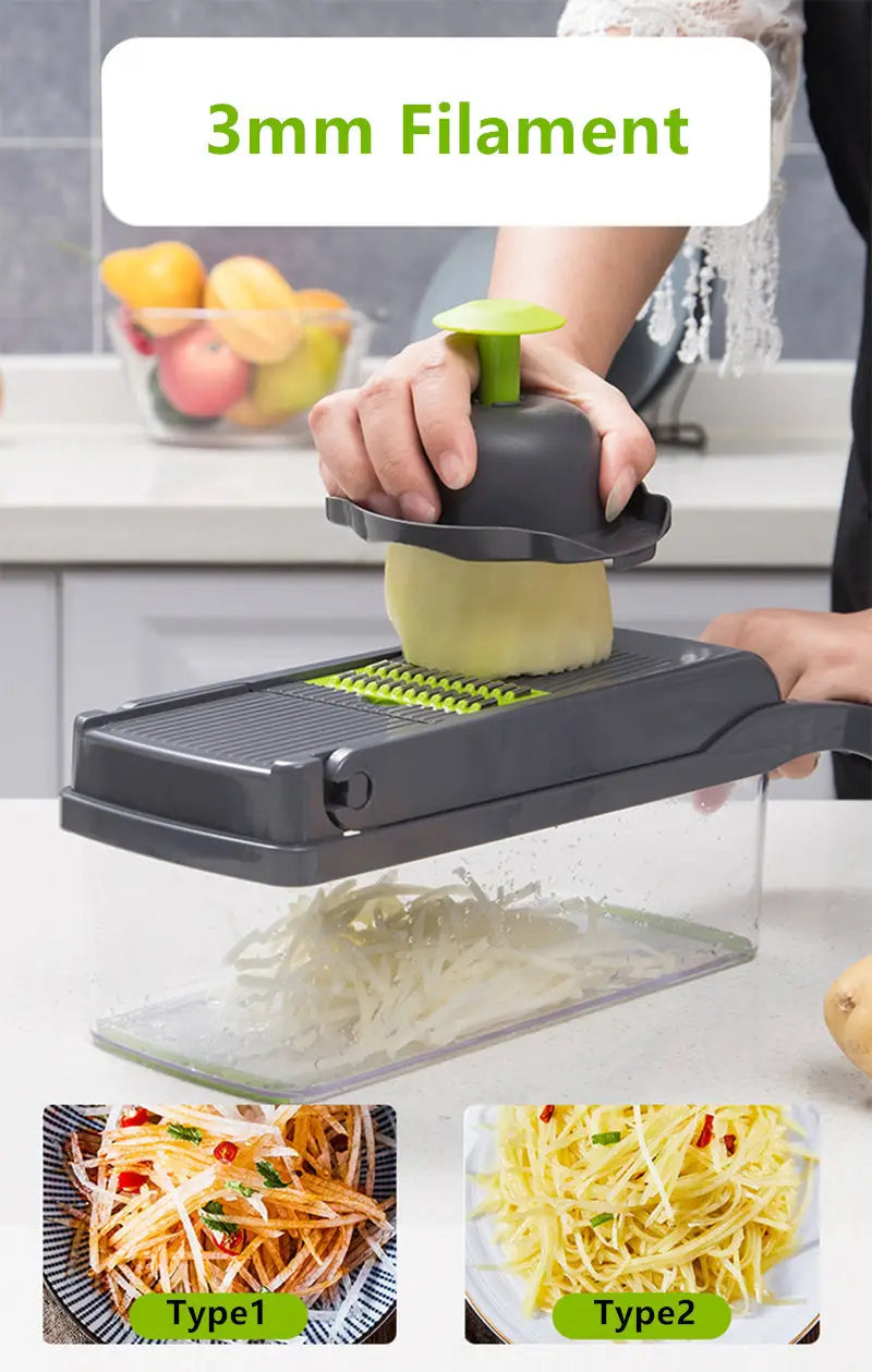 14-in-1 Manual Vegetable Chopper Slicer Dicer - Multifunctional Kitchen Tool for Onions, Potatoes, Tomatoes, Cucumbers, Carrots